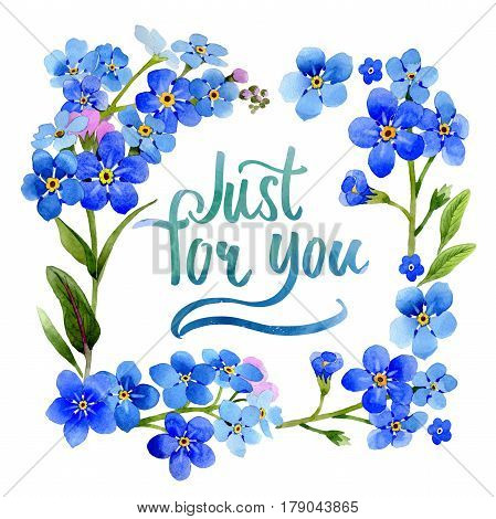 Wildflower myosotis arvensis flower frame in a watercolor style isolated. Full name of the plant: Myosotis arvensis. Aquarelle wild flower for background, texture, wrapper pattern, frame or border.