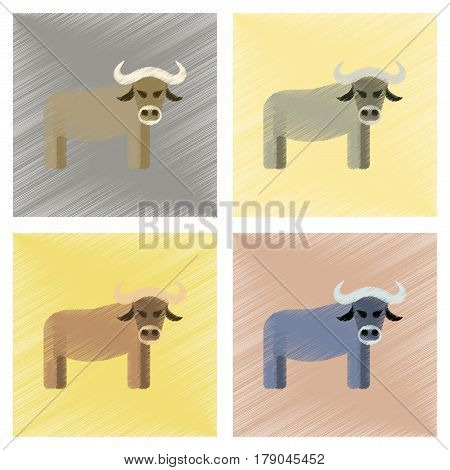 assembly flat shading style icons of cartoon bull