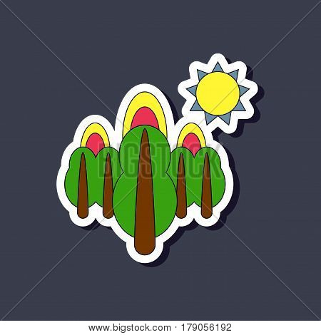 paper sticker on stylish background of fire in the forest