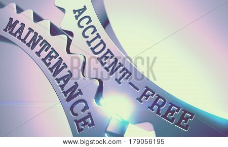 Accident-Free Maintenance on the Metallic Cog Gears, Communication Illustration with Glow Effect. Accident-Free Maintenance - Enterprises Concept. 3D Illustration .