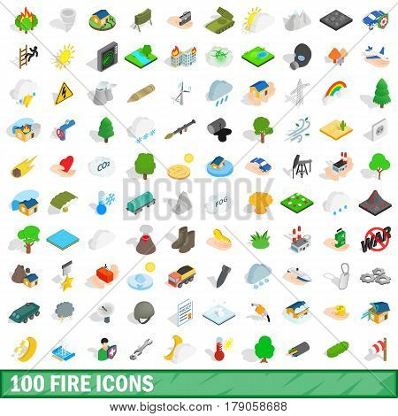 100 fire icons set in isometric 3d style for any design vector illustration