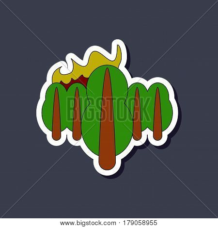 paper sticker on stylish background of fire in the forest