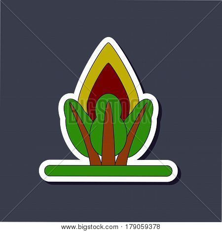 paper sticker on stylish background of fire in the forest