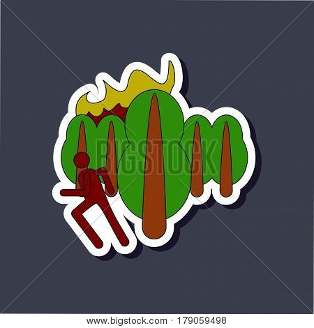paper sticker on stylish background of fire in forest human