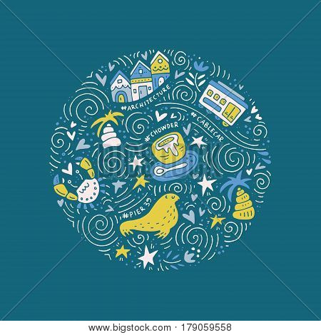 San Fransisco symbols in a circle shape. Vector illustration.