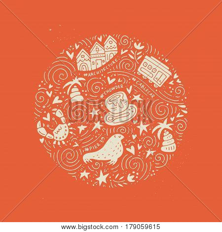 San Fransisco symbols in a circle shape. Vector illustration.