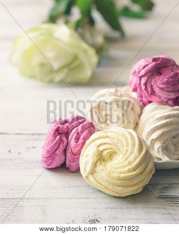 Zephyr (russian Marshmallow) On Light Wooden Table