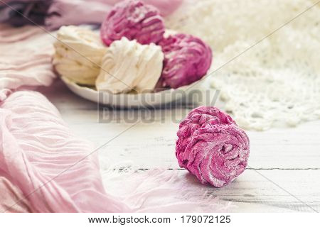 Zephyr (russian Marshmallow) On Light Wooden Table