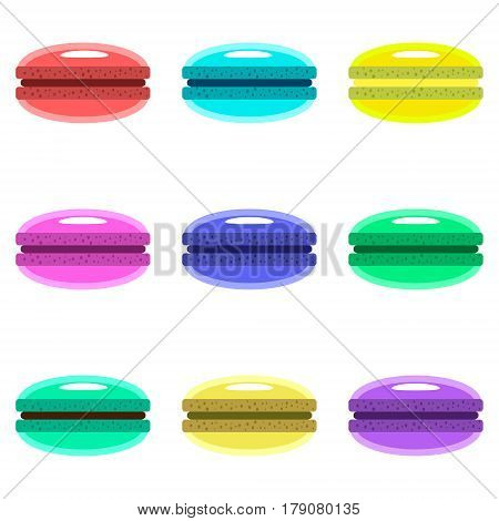 Colourful cute macarons in flat style. Vector illustration without background.