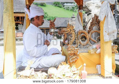 People Praying At Tirta Empul Hindu Temple Of Bali On Indonesia