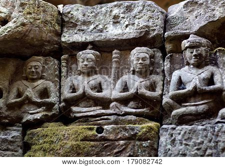 Ancient bas-relief in Angkor Wat temple Cambodia. Angkor Wat was built between 1113 and 1150 by King Suryavarman II.