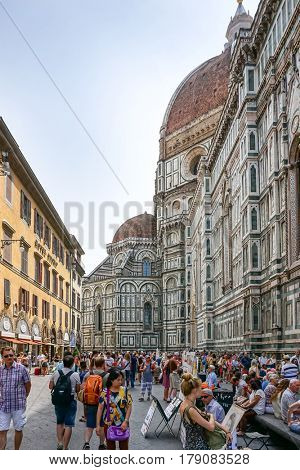 FLORENCE, ITALY - July 25, 2016. Street view of Old Town Florence Tuscany, Italy. is the capital city of the Italian region of Tuscany, with approximately 382,000 inhabitants