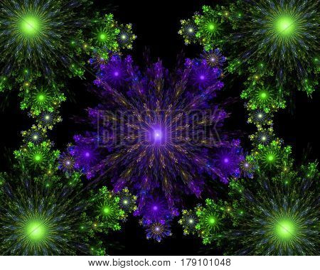 the abstract fractal symmetrical and colorful snowflakes