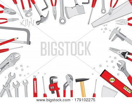 Working table frame composition top view background. Do it yourself project. Vector illustration