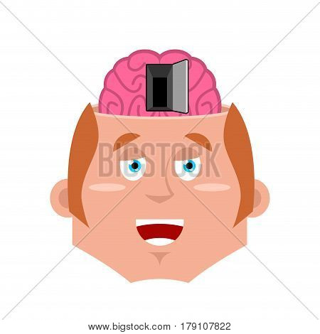 Man And Open Door To Brain. Psychology Illustration. Nlp Concept
