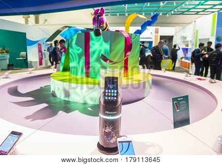 LAS VEGAS - JAN 08 : Simulatort at the Hisense booth at the CES show held in Las Vegas on January 08 2017 CES is the world's leading consumer-electronics show.
