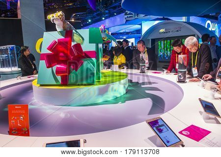 LAS VEGAS - JAN 08 : Simulatort at the Hisense booth at the CES show held in Las Vegas on January 08 2017 CES is the world's leading consumer-electronics show.