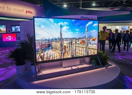 LAS VEGAS - JAN 08 : Simulatort at the Hisense booth at the CES show held in Las Vegas on January 08 2017 CES is the world's leading consumer-electronics show.