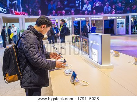 LAS VEGAS - JAN 08 : The ZTE booth at the CES show held in Las Vegas on January 08 2017 CES is the world's leading consumer-electronics show.