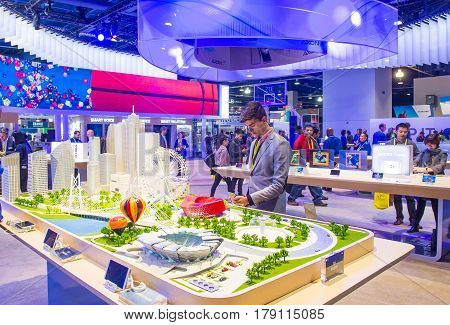 LAS VEGAS - JAN 08 : The ZTE booth at the CES show held in Las Vegas on January 08 2017 CES is the world's leading consumer-electronics show.