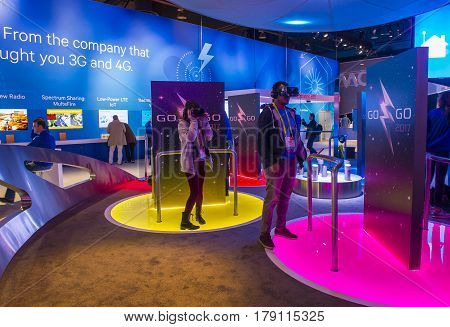 LAS VEGAS - JAN 08 : The Qualcomm booth at the CES show held in Las Vegas on January 08 2017 CES is the world's leading consumer-electronics show.