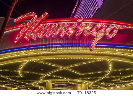 LAS VEGAS - NOV 24 : The Flamingo hotel and casino on November 24 2016 in Las Vegas. The hotel opened by Bugsy Segal on 1946 and it's the oldest resort on the Strip still in operation