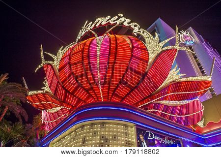 LAS VEGAS - OCT 05 : The Flamingo hotel and casino on October 05 2016 in Las Vegas. The hotel opened by Bugsy Segal on 1946 and it's the oldest resort on the Strip still in operation