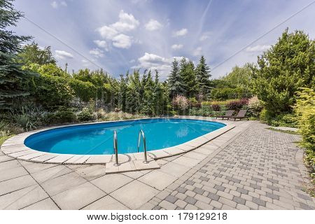 Oval Swimming Pool In Garden
