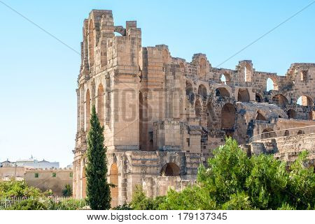 Walls of the old Coliseum in Tunis El Jem