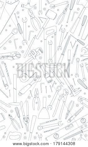 Working tools linear seamless pattern. Flat tools background. Flat vector illustration