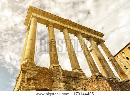 Temple of Saturn in the Roman Forum in Rome, Italy