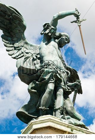 Saint Michael statue at the top of Castel Sant'Angelo, Rome, Italy