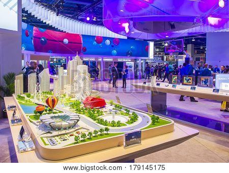 LAS VEGAS - JAN 08 : The ZTE booth at the CES show held in Las Vegas on January 08 2017 CES is the world's leading consumer-electronics show.