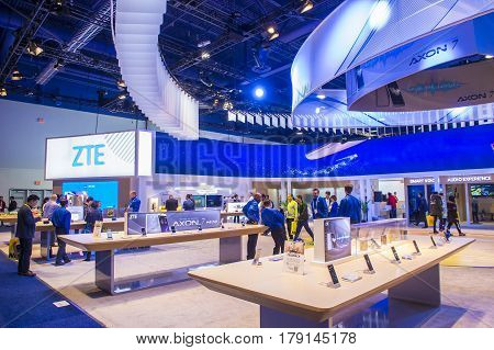 LAS VEGAS - JAN 08 : The ZTE booth at the CES show held in Las Vegas on January 08 2017 CES is the world's leading consumer-electronics show.