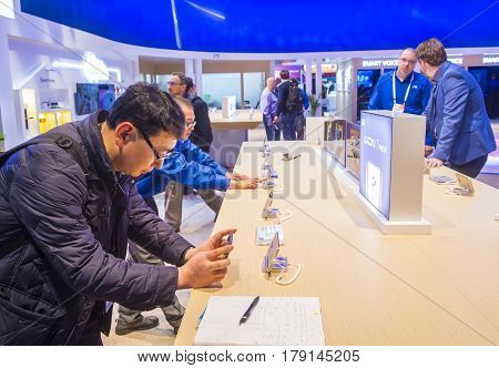 LAS VEGAS - JAN 08 : The ZTE booth at the CES show held in Las Vegas on January 08 2017 CES is the world's leading consumer-electronics show.
