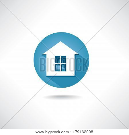 Home icon. Circle blue button with shadow