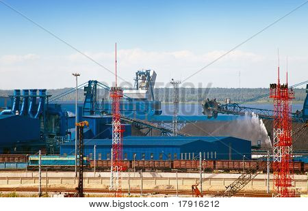 Work of new sea trading port of the Ust-Luga. Russia. The coal terminal.
