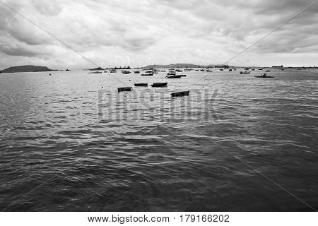 Schiffs floating in the water of the Arabian sea in Mumbai India.