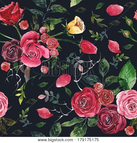 Drawing floral watercolor collage arranged in a pattern.