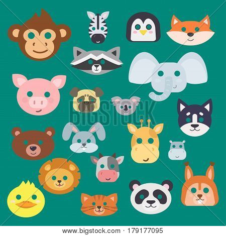 Animals carnival mask vector set festival decoration masquerade and party costume cute cartoon head decor isolated celebration vector illustration. Traditional fantasy drawing wild character.