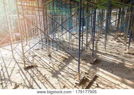 Construction concepts Construction site at sunset time