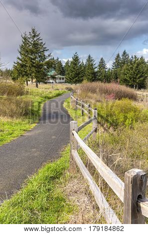 Public park trail and fence in Portland Oregon.