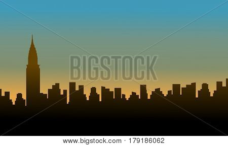 Silhouette chrysler building at sunset scenery vector illustration
