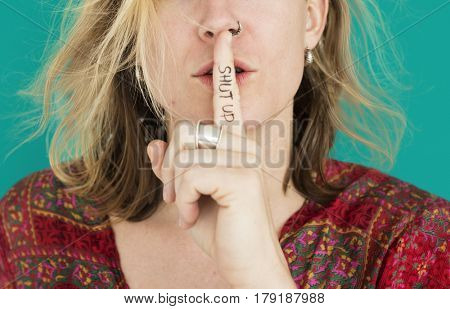 Woman Quiet Shut Up Secret Shh Portrait Concept