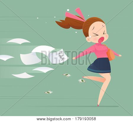 Business woman avoidance from tax Business concept illustration.