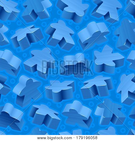 Vector board games background of blue meeples. Seamless pattern of wooden pieces for gift wrapping or wallpaper
