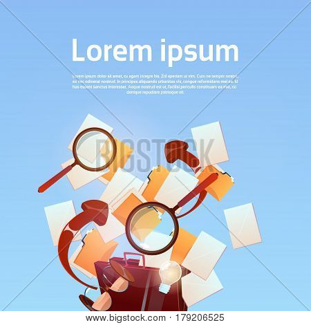 Paper Document Search Magnifying Glass Paperwork Business Concept Flat Vector Illustration