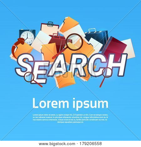 Paper Document Search Magnifying Glass Paperwork Business Concept Flat Vector Illustration