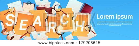 Paper Document Search Magnifying Glass Paperwork Business Concept Flat Vector Illustration