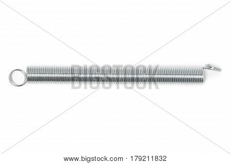 Metal spring isolated on white background, closep